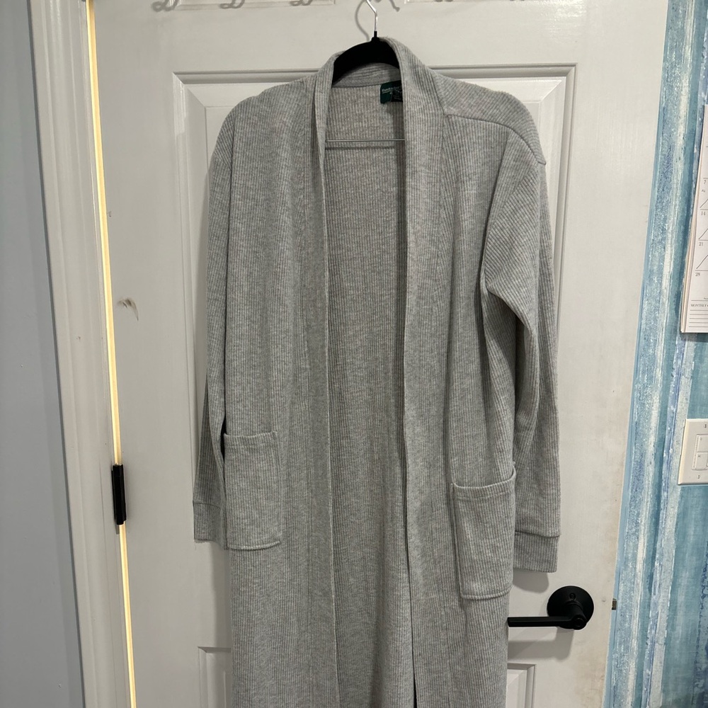 Hammacher Schlemmer, Plush Ribbed Loungewear Cardigan Robe, pants, sweatshirt.